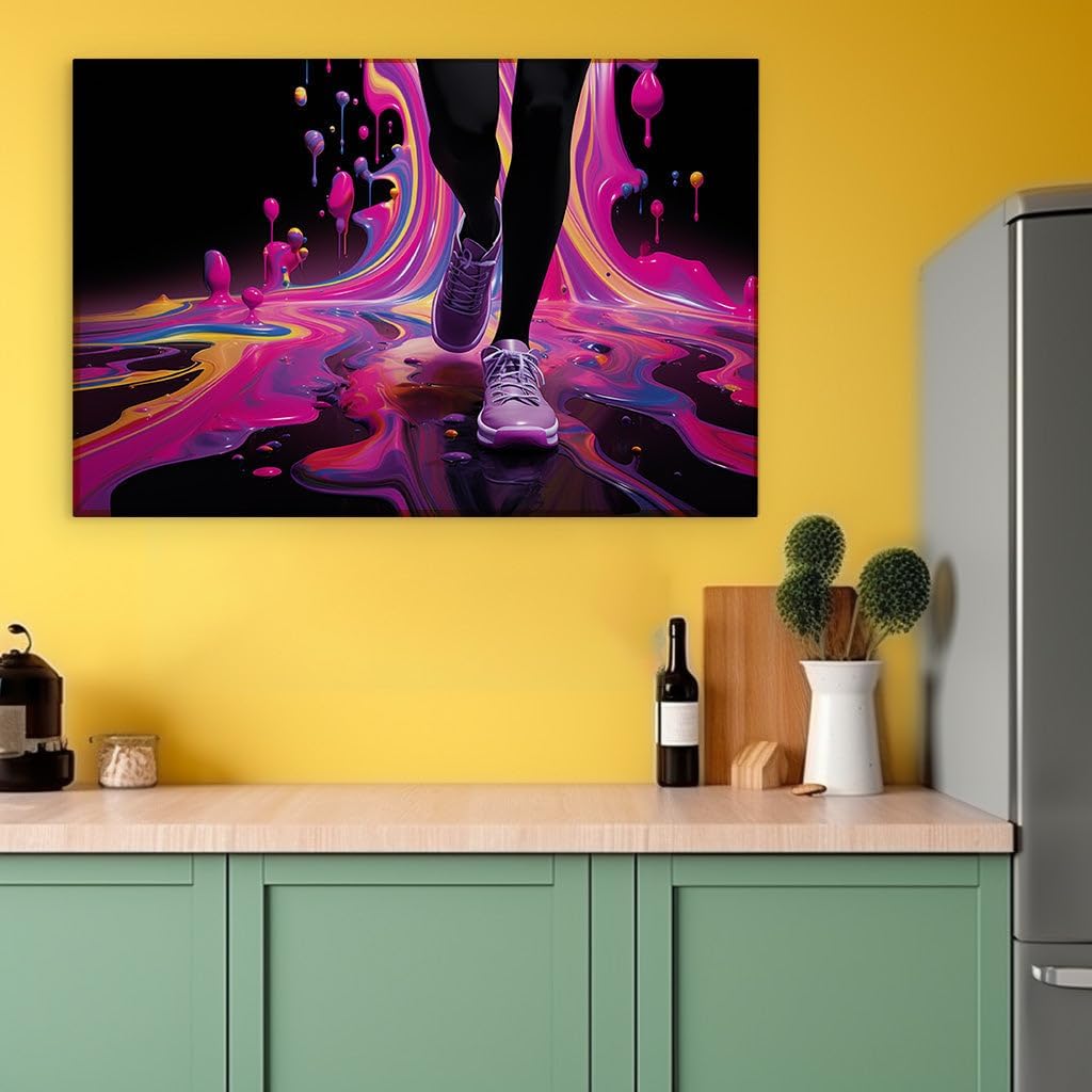 Canvas for Living room. Stepping Into a Kaleidoscope - The Dance of Colors and Sneakers, 27 x 18 inch Canvas Wall Art - Modernist Expressions - Modern Home Decor - 69x46 cm (27x18 inch)