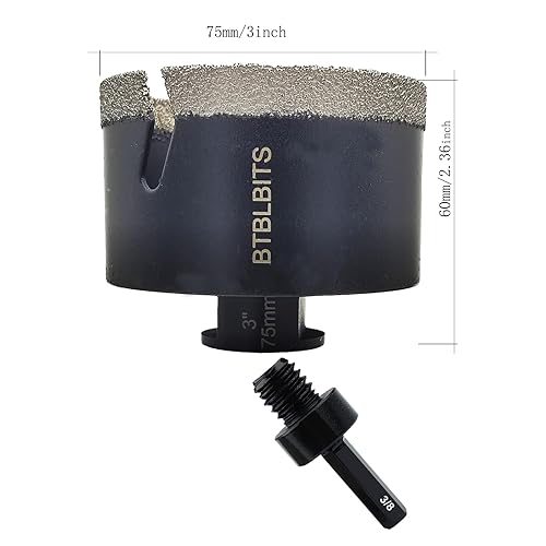 Miniatura 10 de BTBLBITS Broca de núcleo de diamante seco de 1 pulgada (0.984 in) 58-11 rosca para azulejos con adaptador de perforación de vástago hexagonal de 38