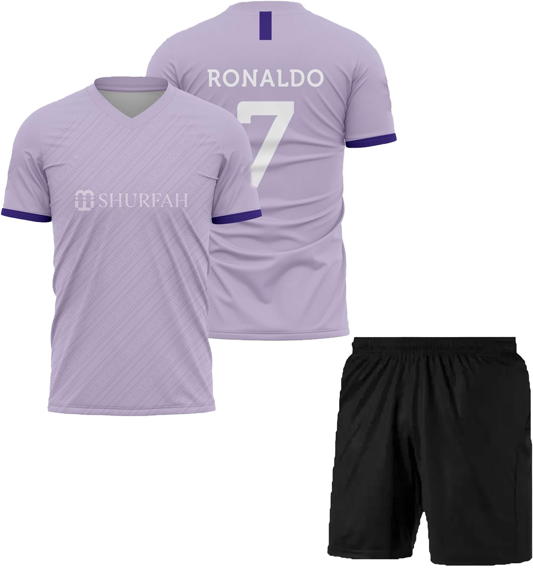 Ronaldo 7 Football Jersey with Black Shorts(Kid's, Boy's& Men)