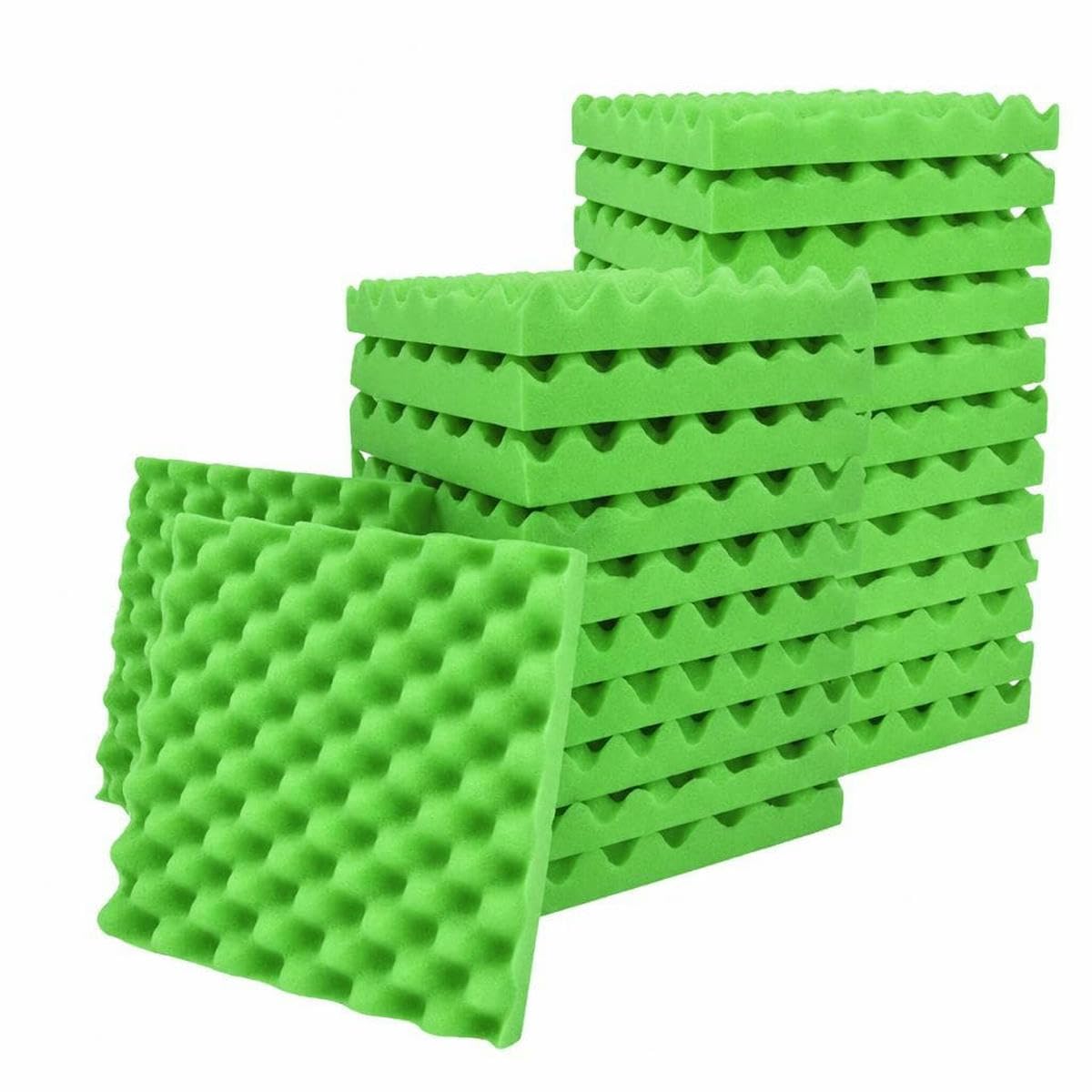 Acoustic Foam Fireproof Soundproofing Sponge 6/12/24/48 Pcs Egg Crate Soundproof Foam Studio Home Sound-Absorbing-Green-High Density-48 Pcs with Tapes-7.5cm Thick