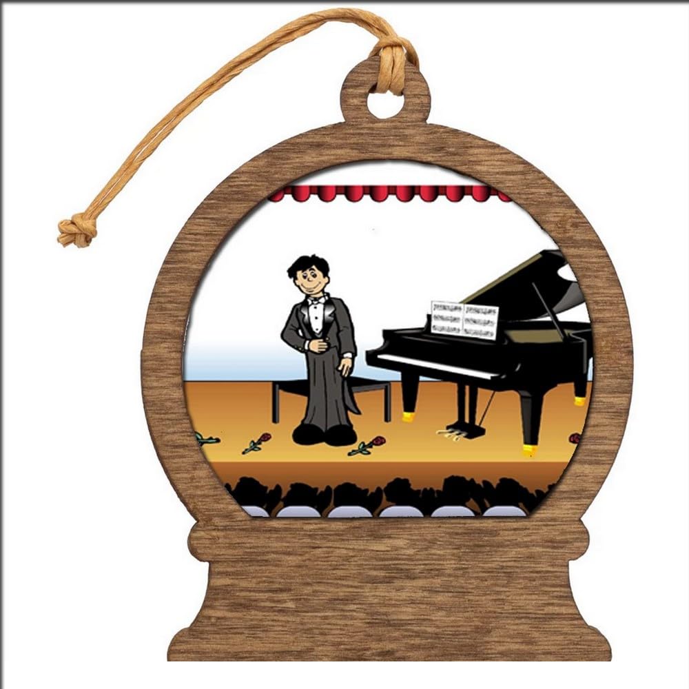 PrintedPerfection.com Personalized Piano Player - Male Wooden Snow Globe Shaped Christmas Ornament