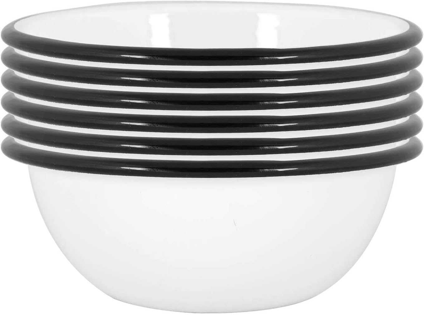 Argon Tableware Coloured Pasta Bowls - 16cm - Pack of 6 - Black Metal Enamel Cereal Lightweight Camping Serving Bowls for Snacks, Pasta, Cereal, Salad