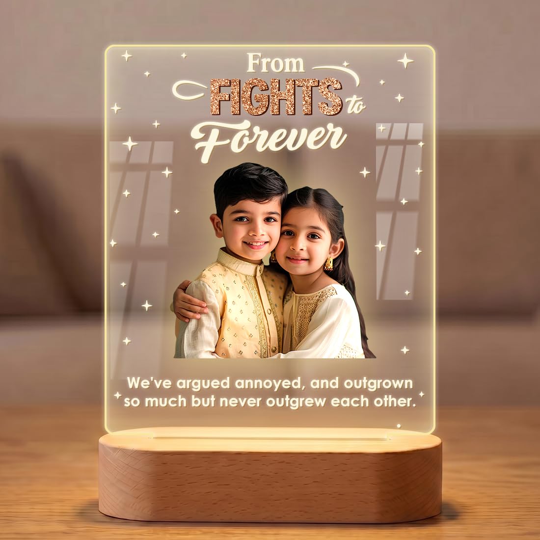 Fashionury Personalized Photo LED Lamp from Fights to Forever – Custom Acrylic Night Light with Wooden Base | Raksha Bandhan Rakhi Birthday Gift for Brother, Sister, Siblings, Bhaiya, Behan-image-34