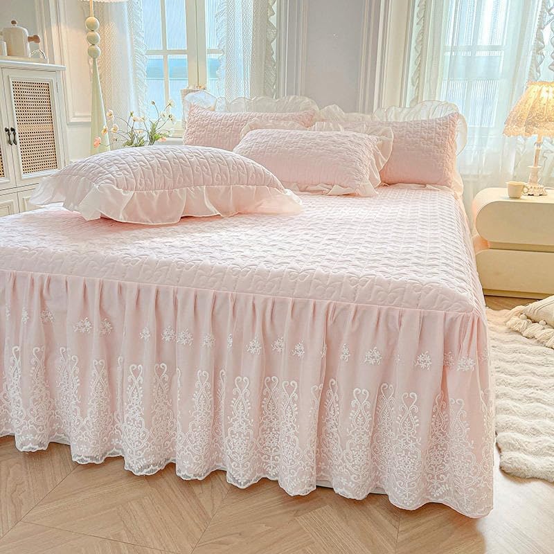 Falda de cama de algodón con encaje y volantes de 45 cm 4