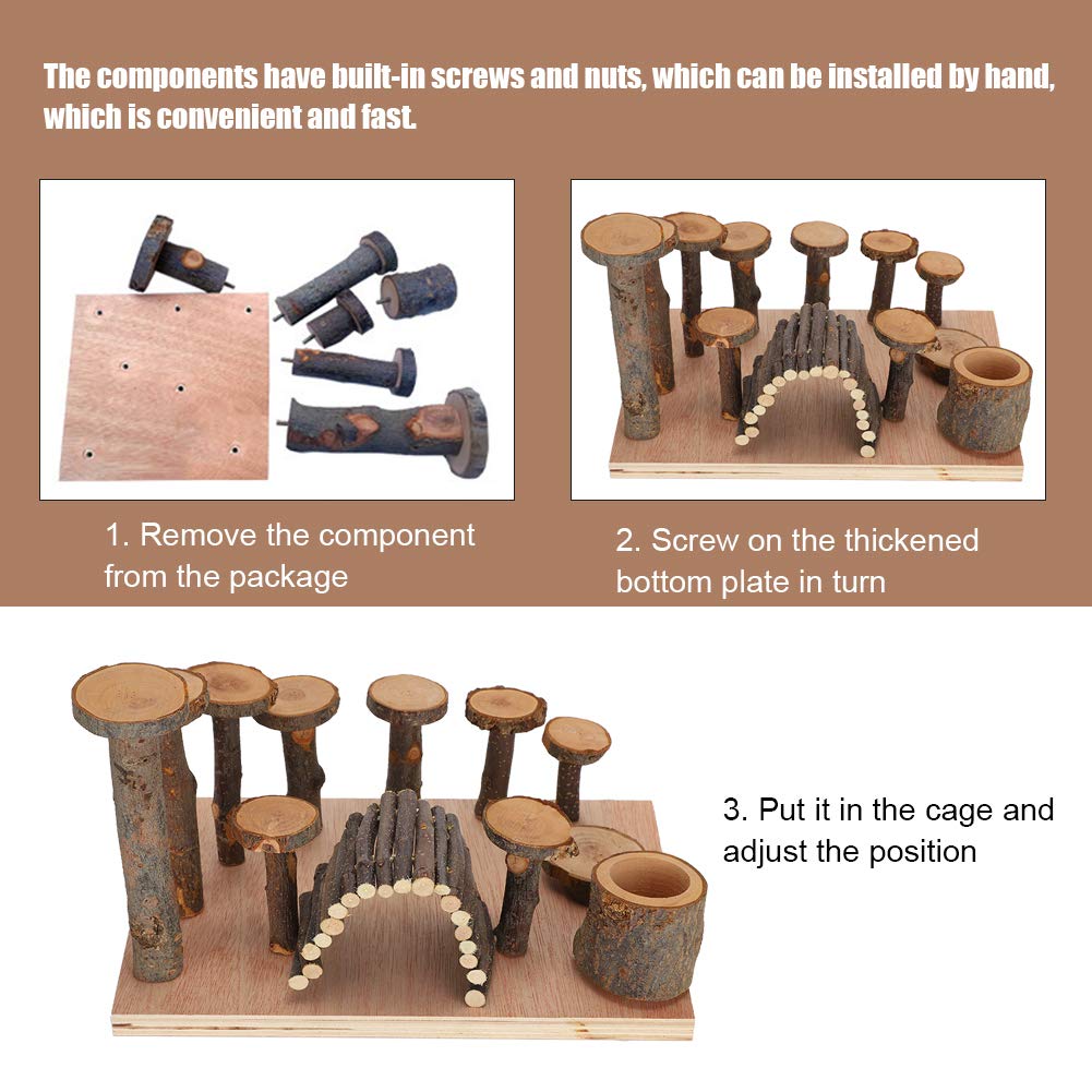 Hamster Meerschweinchen Spielzeug, Abnehmbare Holz Hamster Kletterspielzeug Natürliche Hamster Kauspielzeug Set, für Kleintiere Rennmäuse Haustiere Haustiere(Apple Wood Column, L, Blue)
