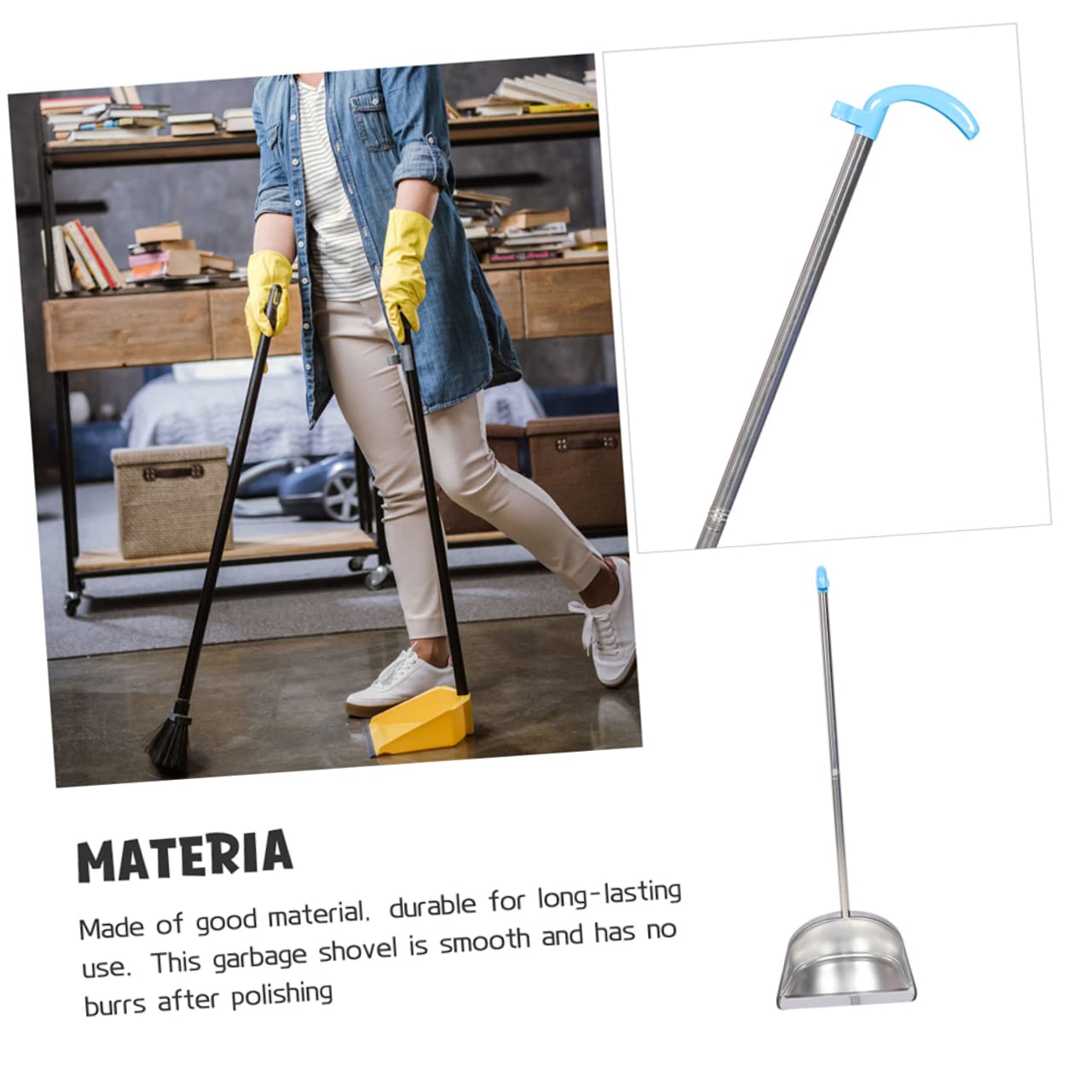 Didiseaon Pala De Basura De Acero Inoxidable Recogedor Comercial Pala Ancha De Acero Inoxidable Recogedor con Mango Recogedor De Mango Largo Oficina El Plastico Balde Sanitario Un Cuerpo