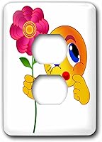 Vista 2 de 3dRose Sven Herkenrath Abstract Happy – Amarillo Smiley emoticono Emoji, Rosa Flor San Valentín presente – Interruptor de luz Covers – 2 Plug Outlet