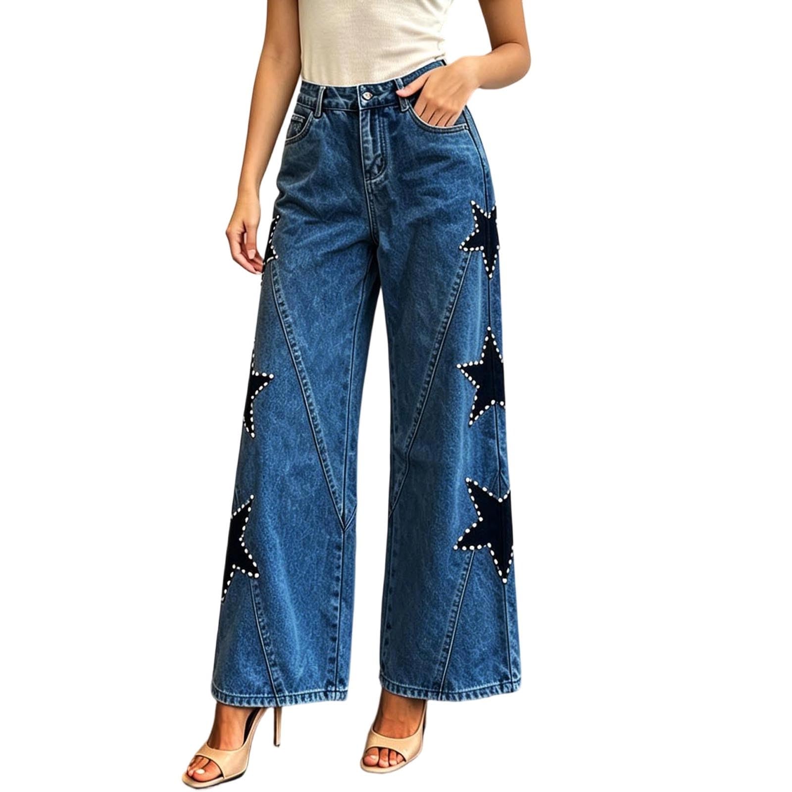 Lässige Jeans mit fünfzackigem Sternmuster, locker geschnitten und geradem Bein