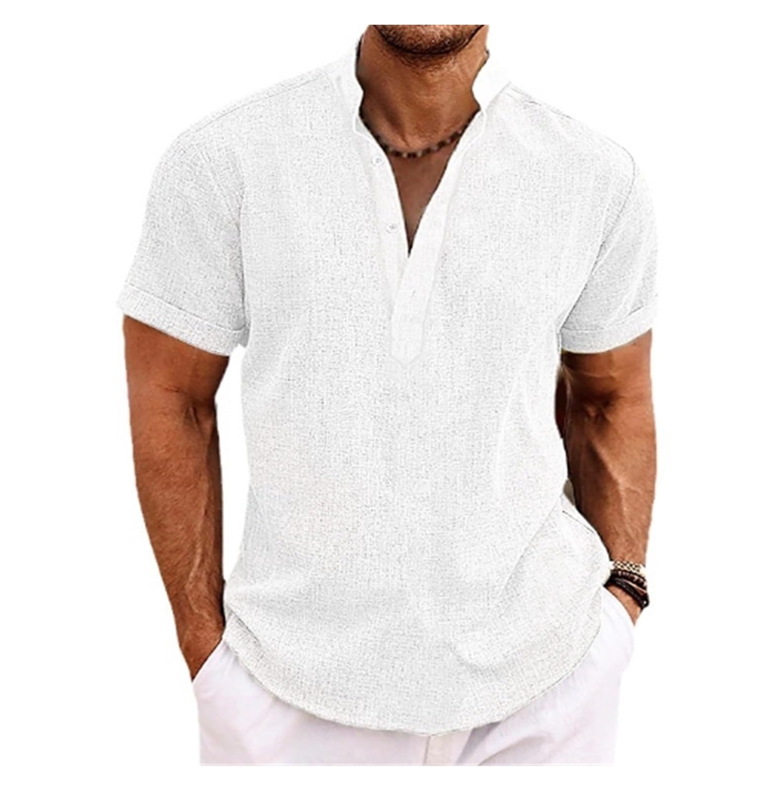 Chemise manche courte homme blanche en lin pour un look d'été décontracté