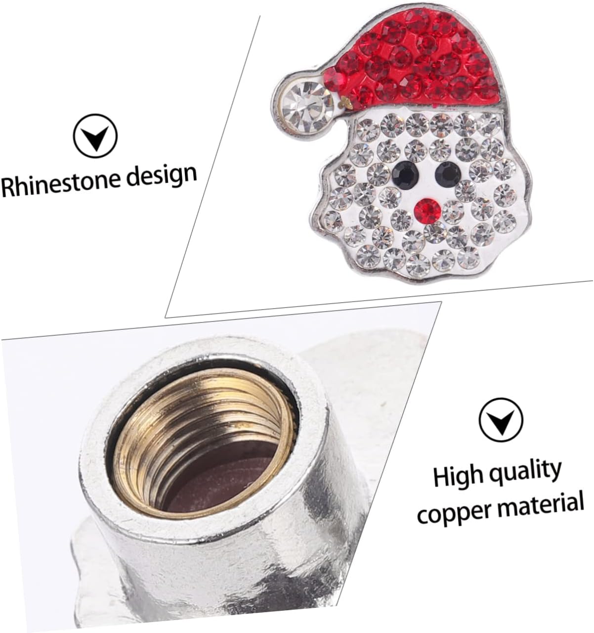 Vaguelly 4Pcs Copper Crystal Santa Claus Valve Stem Caps Christmas Car Tire Valve Caps Dustproof Snowproof Wheel Rim Covers Car Accessories image 2