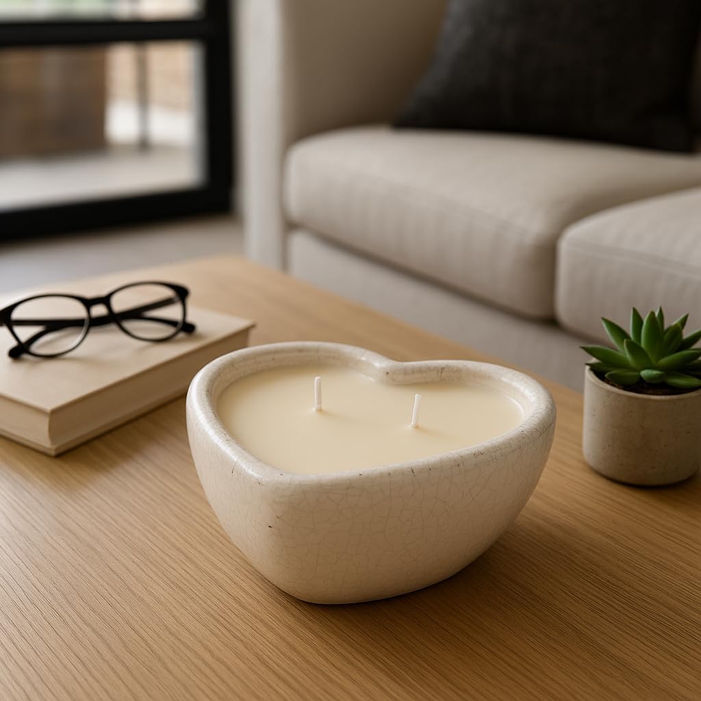 Sandalwood Scented Heart Candle for Men and Women - Decorative Votive Accent for Living Room, Bedroom, and Bathroom - Small Pillar Style Candle for Indoor and Outdoor Spaces - 4", White