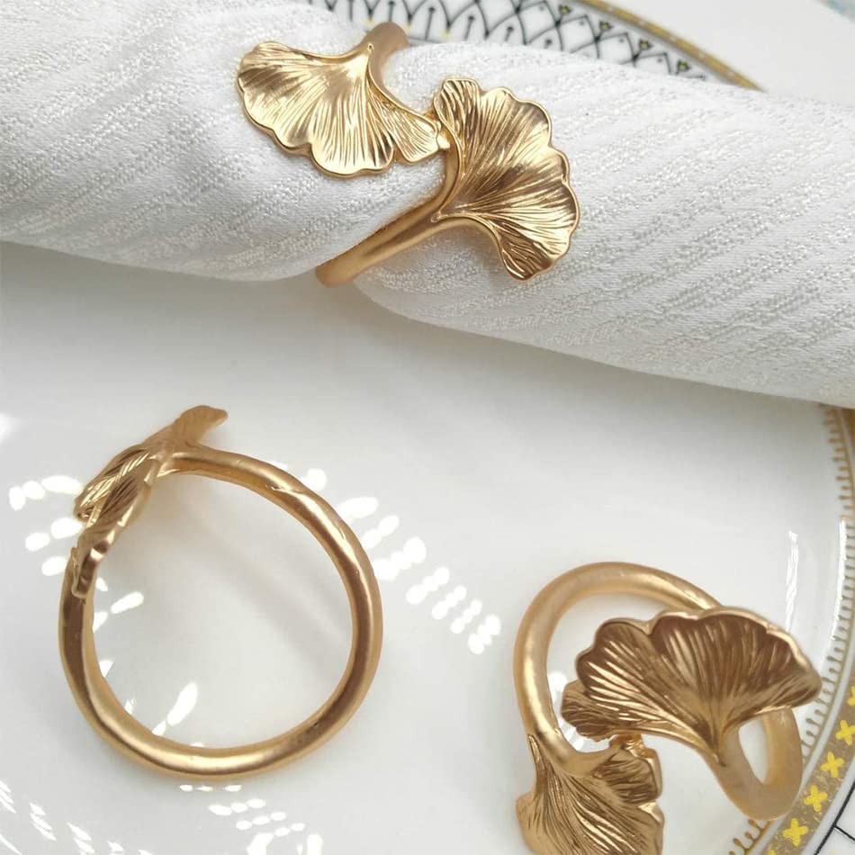 Lot de 6 ronds de serviette en forme de feuille de ginkgo pour mariage, boucle de serviette dorée pour décoration de table de Thanksgiving Lot de 6 ronds de serviette en forme de feuille de ginkgo pour mariage, boucle de serviette dorée pour décoration de table de Thanksgiving