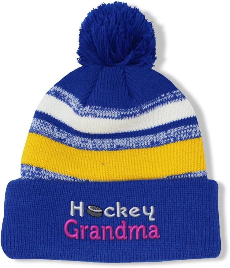 Vintage Pom Pom Beanie Hockey Grandma Skull Cap Hat for Men & Women Winter Hats Acrylic 1 Size