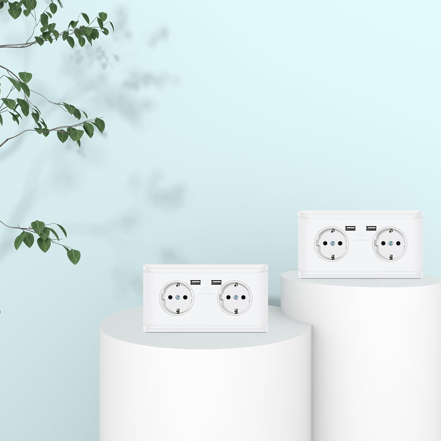 Nineleaf Unterputz Doppel-Steckdose mit 2 USB-Anschlüssen (2.1A) 3PK- Weiße Schuko Steckdose mit Glasfront - Schnellladefunktion für Smartphones, Kopfhörern, Powerbanks und kleinen Elektronikgeräten