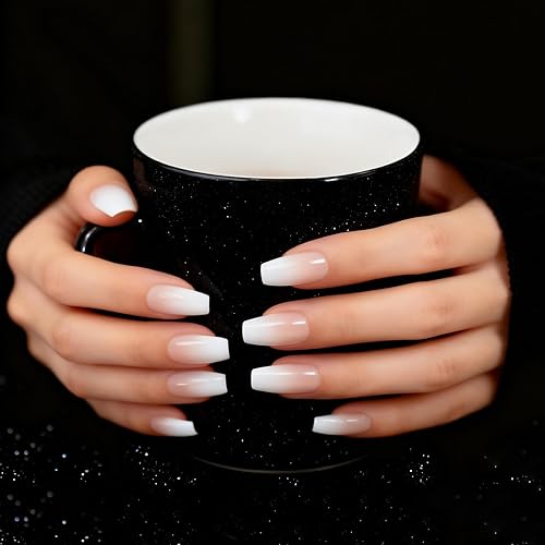 CoolNail Pink Nude White Ombre French Ballerina Coffin False Nails