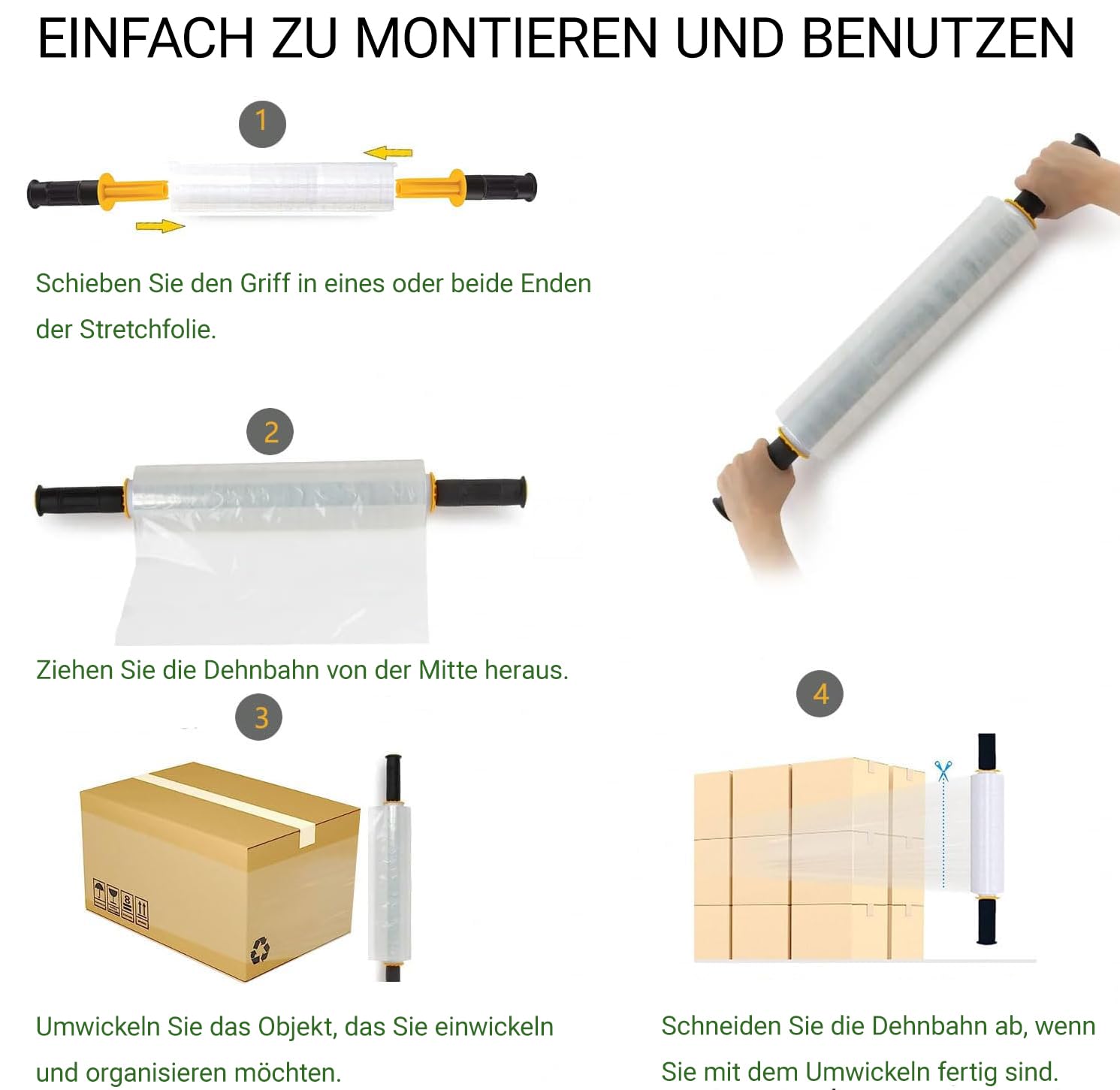 6 rotoli di pellicola elastica con 2 manici, pellicola per mobili e trasloco, 38,1 cm x 304,8 m, pellicola per pallet 60 gauge, pellicola elastica a mano, antistrappo, set da 6 rotoli