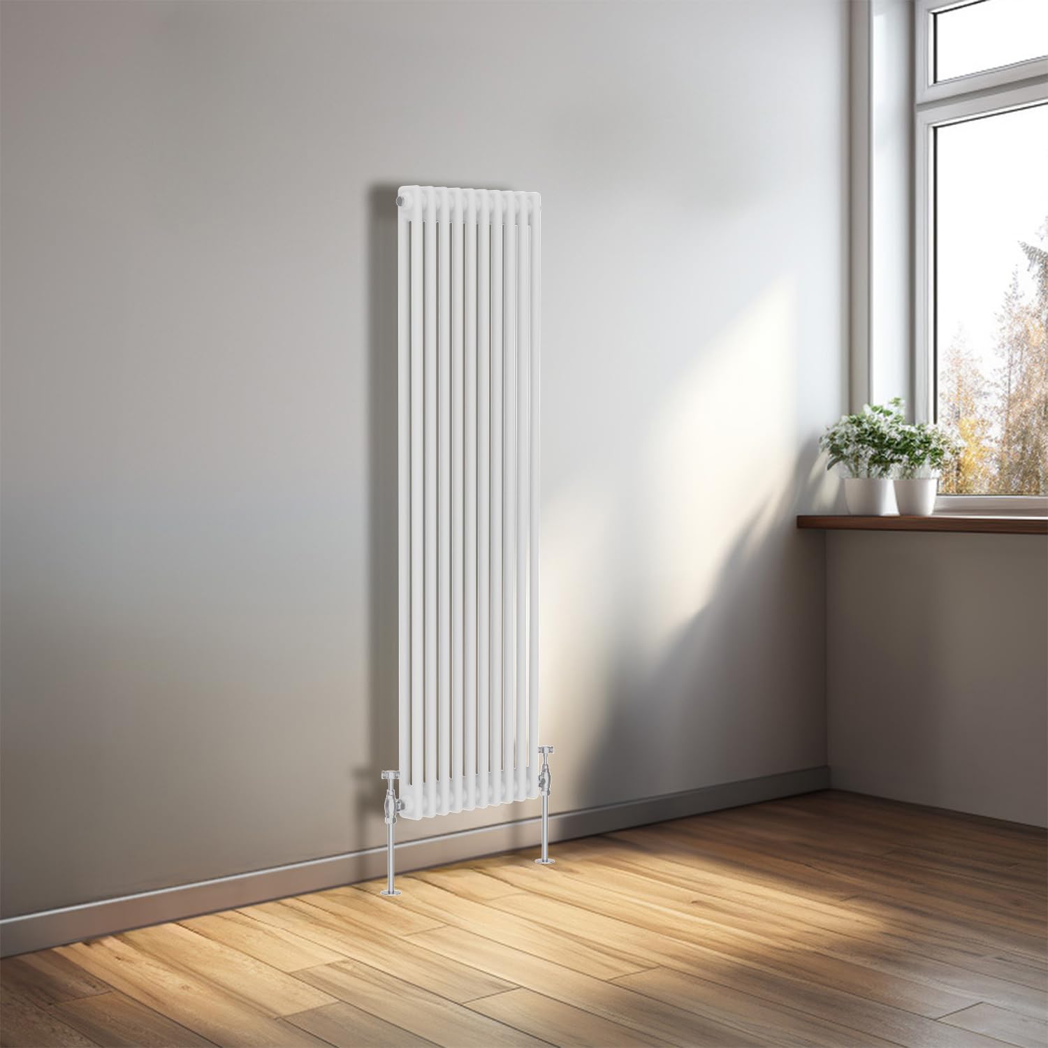 NRG 1500x470 Cast Iron Vertical Radiator Gloss White 2 Column Central Heating Rads — image 1