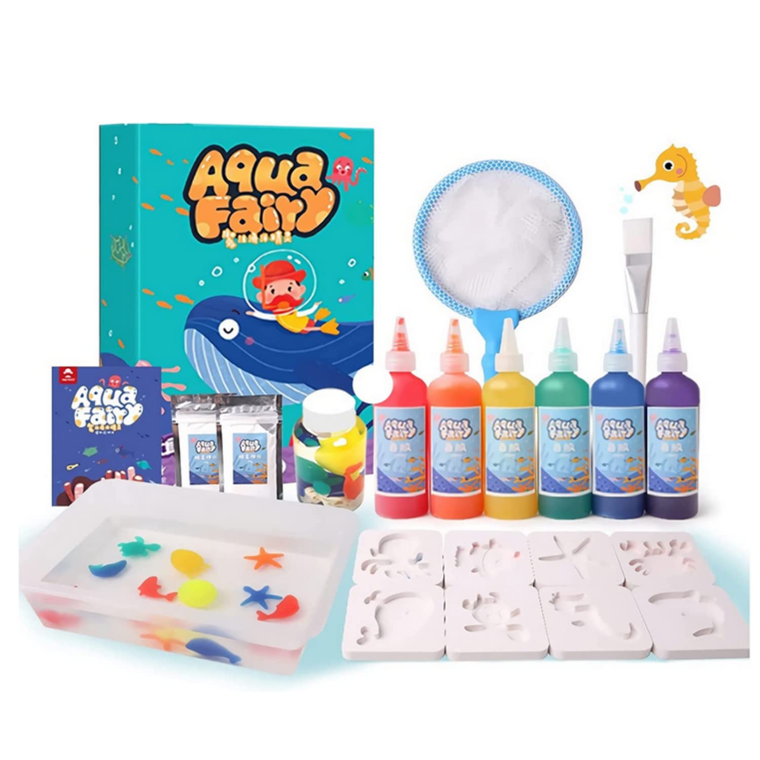 SKEIDOChildren's Magic Water Elf Beads Toys Set Magic Water Spirit Water Baby Puzzle Magic DIY Gel Art Craft Handmade Set Water Painting Creative Activities for Kids Age 3+ -Ocean