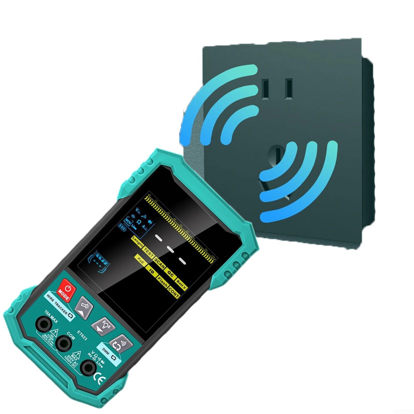 Testeur de câble réseau 2 en 1 et multimètre, 25-400 m de longueur avec pour test de tension Poe, détection NCV, écran LCD pour câbles BNC RJ45 (ET622)