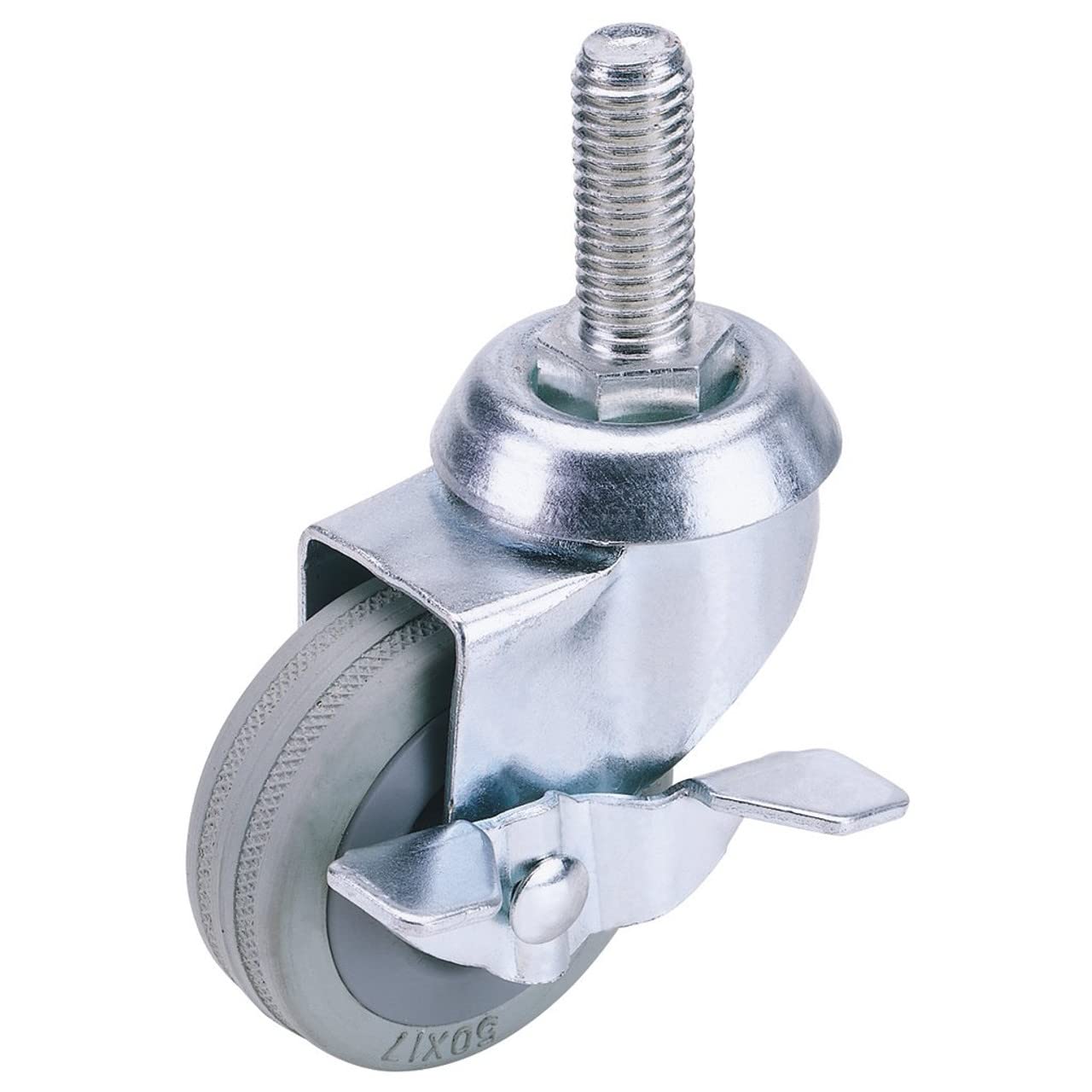 Draper 65471 50 mm Swivel Bolt Fixing Rubber Castor with Brake (50 kg Safe Working Load) , Blue