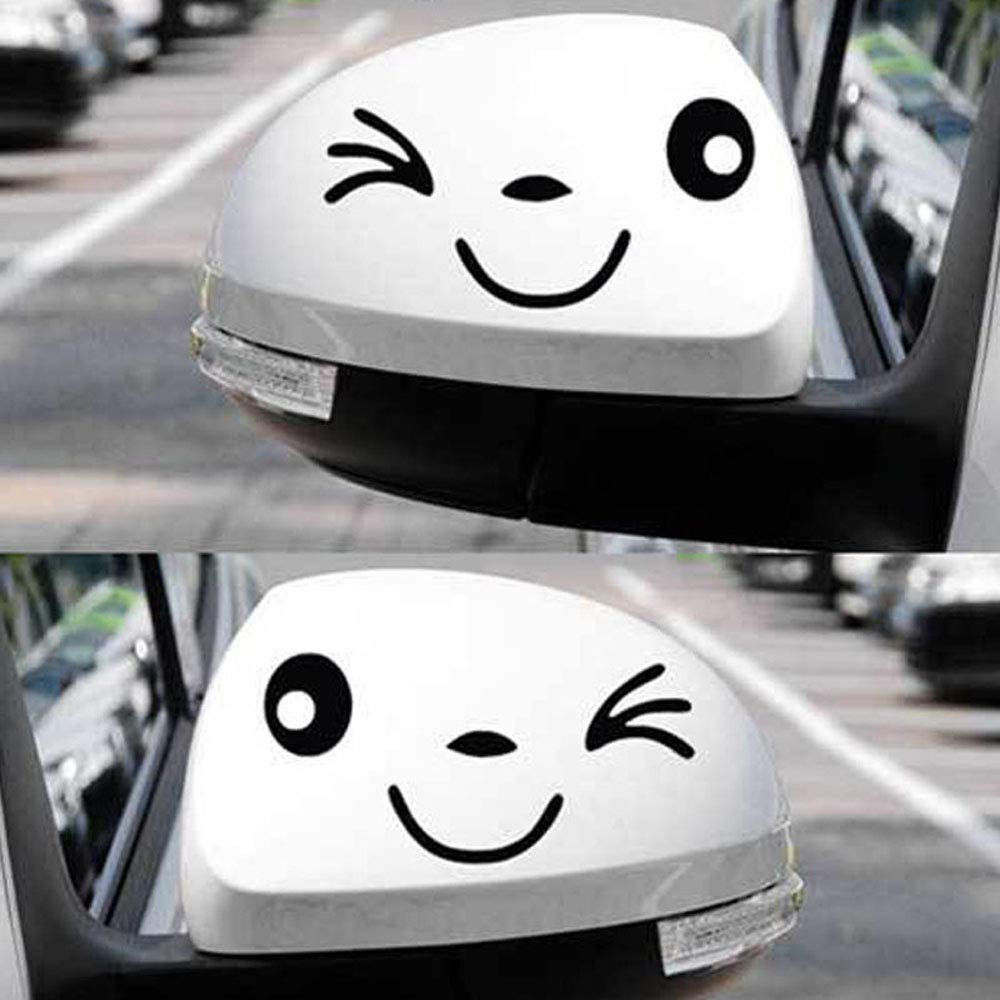 2 PCS Smiley 3d Mini Car Rearview Mirror Decal (Black)