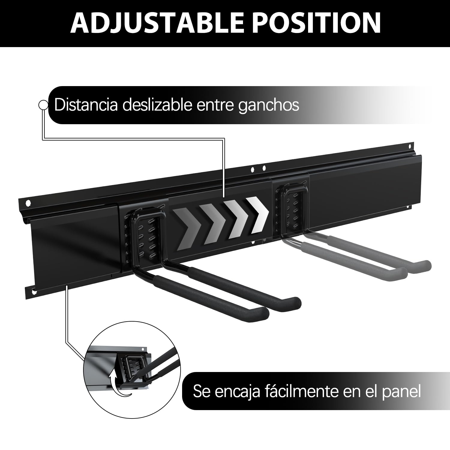 3-H 120cm Soporte Herramientas Pared,Ganchos Garaje Acero Aleado Organizador Herramientas Pared con 14 Ganchos,3 Rieles Deslizables,4 Correas para Esquí Silla Manguera Garaje Jardín