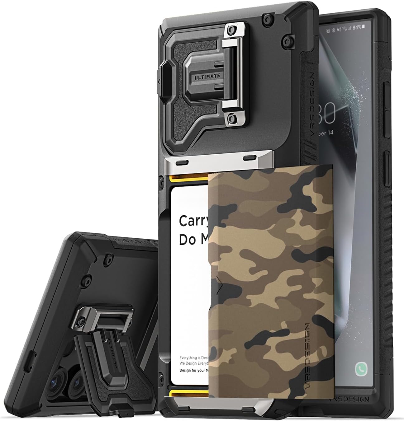 VRS DESIGN Damda Glide DuoGuard for Samsung Galaxy S24 Ultra Phone Case (2024), Premium Sturdy Fully Covered Camera Lens Protection Cover Card Holder Wallet Case (Camo Khaki)