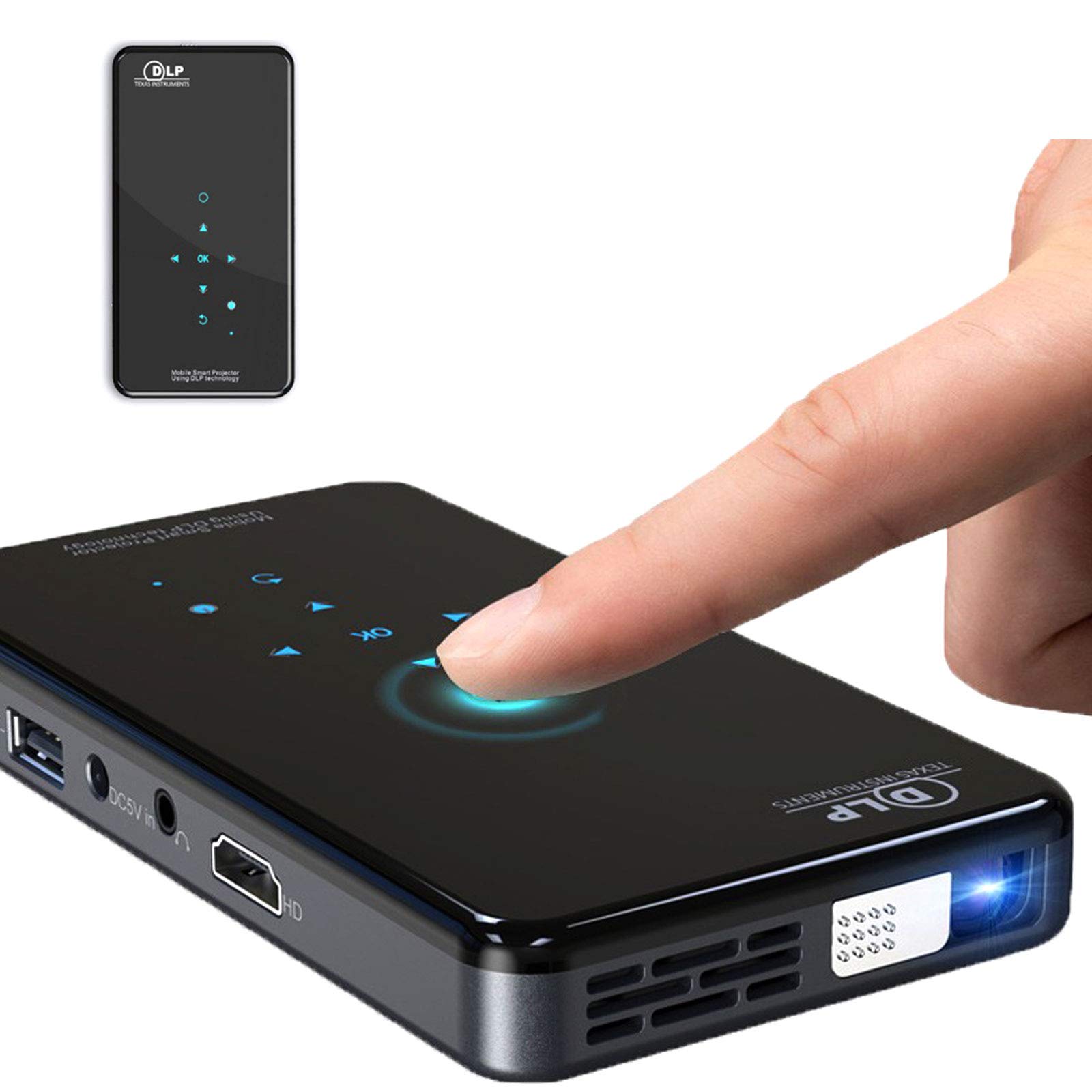 Mini Proiettore Proiettori Portatili, Touchpad Videoproiettore Portatile DLP HD con Correzione Trapezoidale Automatica e Manuale Proiettore Tascabile Home Theater, Regalo Perfetto per i Bambini,[1+8]