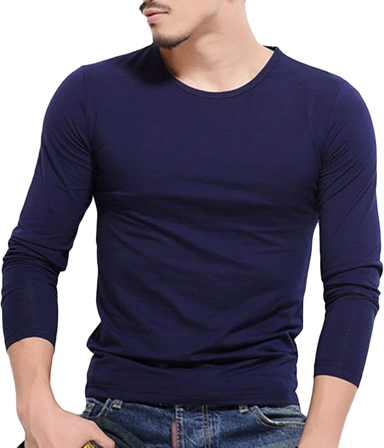 Men's Long-Sleeve Cotton Undershirts Casual Lightweight Fitted Basic Henley T-Shirt Crew Neck Pullover Thermal Tops