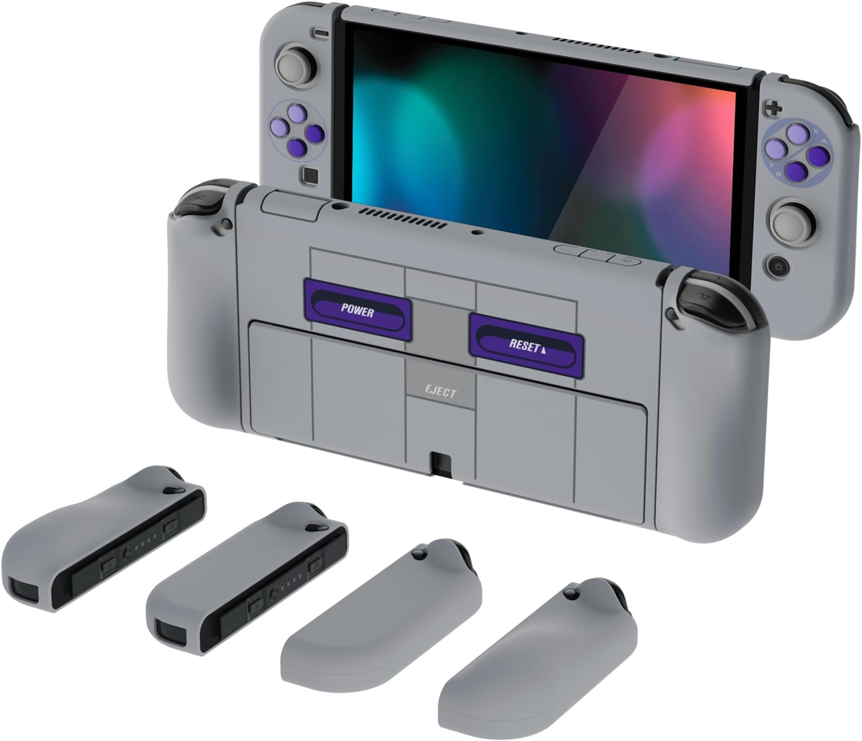 PlayVital AlterGrips Protective Slim Case for Nintendo Switch OLED, Ergonomic Grip Cover for Joycon, Dockable Hard Shell for Switch OLED w/Thumb Grip Caps & Button Caps