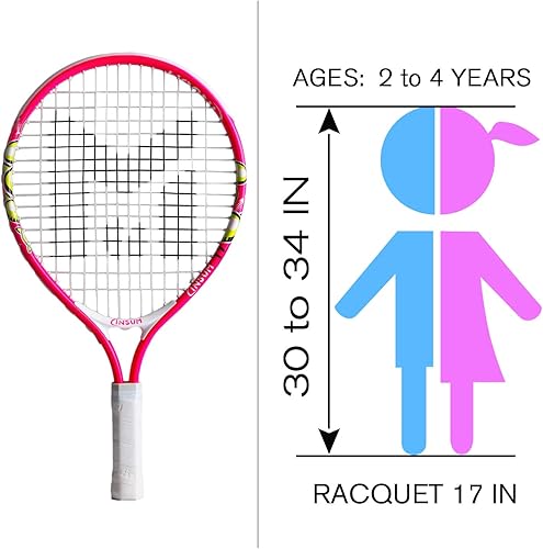 Miniatura 6 de Raqueta de tenis infantil de 17 a 25 pulgadas para niños y niñas de 2 a 10 años  Raqueta de tenis multicolor y tamaño para principiantes y jóvenes