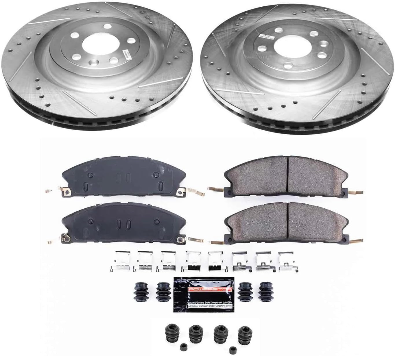 PowerStop Front Brake Kit For Ford Explorer 2013-19 |Flex 2013-19 |Lincoln MKS 2013-16 |MKT 2013-19 - Truck & Tow Carbon Fiber Ceramic Brake Pads + Drilled & Slotted Rotors Upgrade, K6374-36