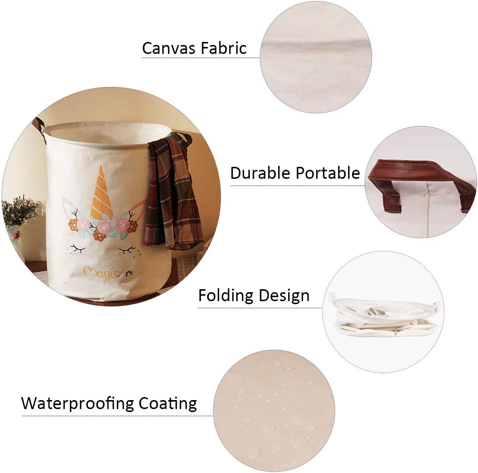 Clothes and Toys Organizer Waterproof Hamper Foldable Laundry Basket for Storage(Unicorn Print, 15.7" x 19.7")