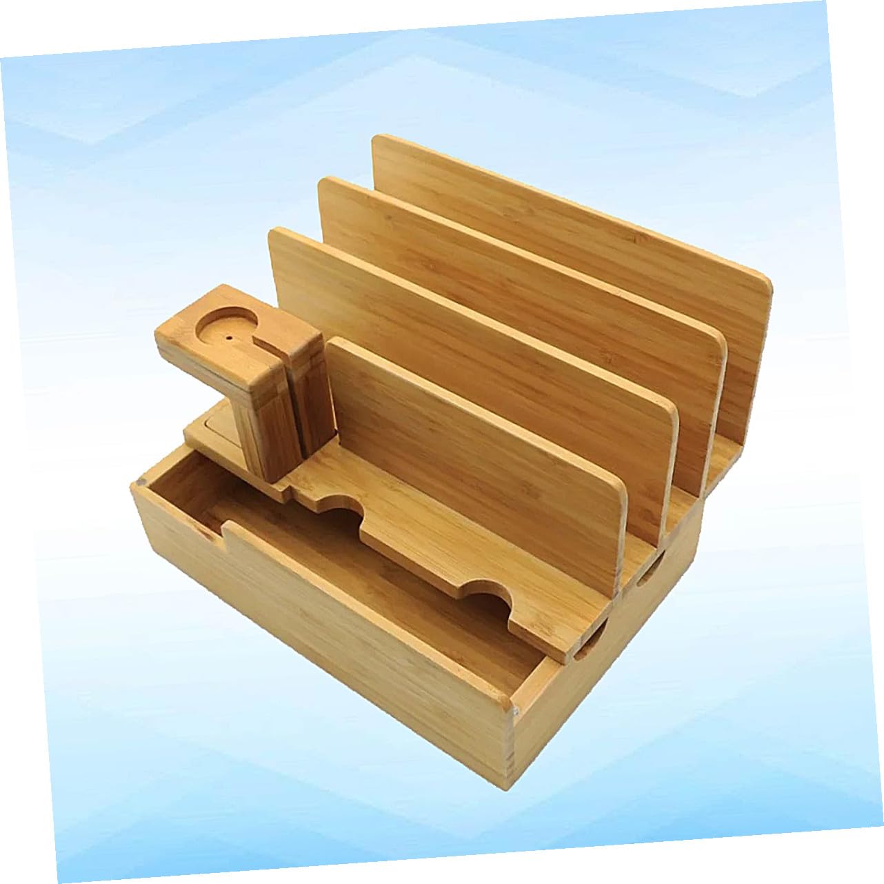 DOITOOL Support de Chargeur en Bambou Naturel pour Montre Connectée et Téléphone Portable, Station de Charge Multifonction Bureau, Compatible Montre Intelligente, Finition Bois, Taille