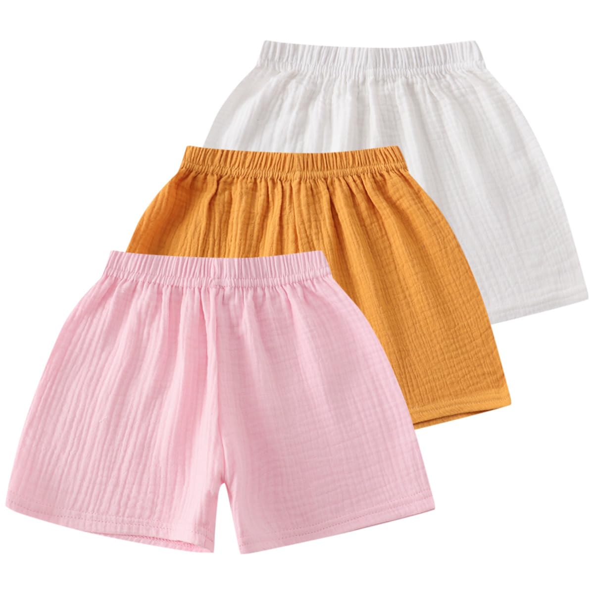 3er Pack Baby Kinder Jungen Mädchen Baumwolle Leinen Shorts Sommer Musselin Kurz Hose 6 Monate-6 Jahre Sommerhose Leichte Atmungsaktive Einfarbige Lässige Kurze Hosen Gr. 74/80/86/98/104/116