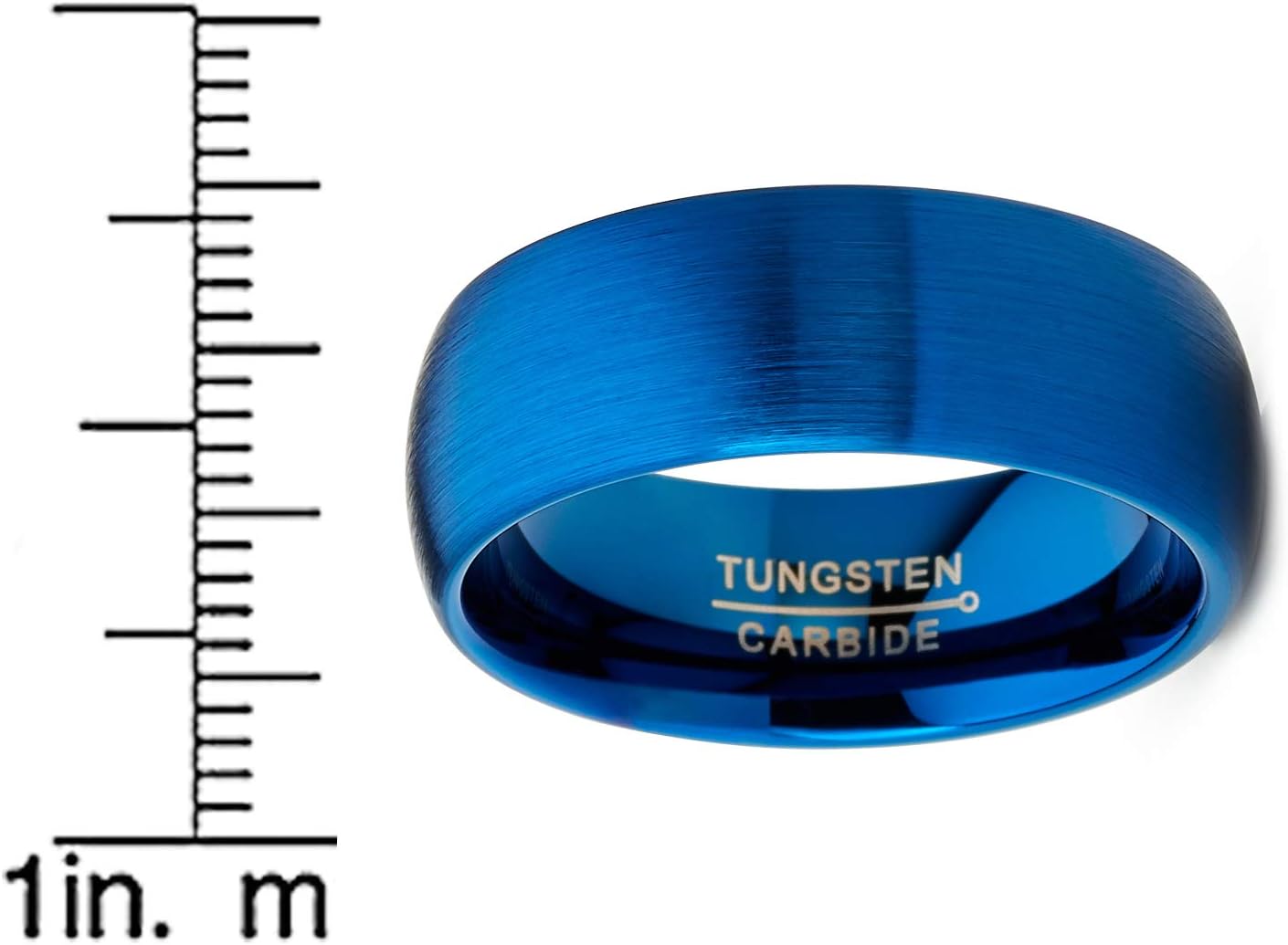Metal Masters CO. Men's Blue Tungsten Carbide Wedding Band Ring Dome 8MM Brushed Comfort-Fit High Polish