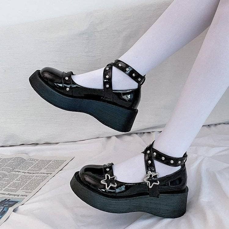 Women's Mary Jane Pumps - Chunky Heel Goth Platform Lolita Shoes - Round Toe Ankle Oxfords - Image 6