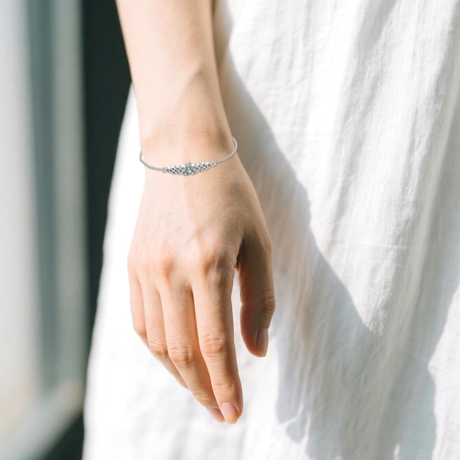 Celtic Knot Bracelet For Women 925 Sterling Silver Dainty Simple Moss Agate Link Bracelet Fine Jewelry Graduation Birthday Christmas Mothers Day Gifts For Daughter Mom Wife - Image 3