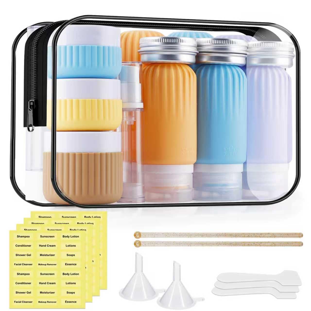 KOUWICH Silicone Travel Bottles, 25 Pack TSA Approved Travel Size Containers for Toiletries, Leak Proof Refillable & Squeezable Toiletry Bottles Kit