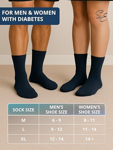 Vista 36 de Special Essentials Calcetines para diabéticos para hombres y mujeres, 12 pares de calcetines neuropatía que no atan la humedad, longitud de la Marrón