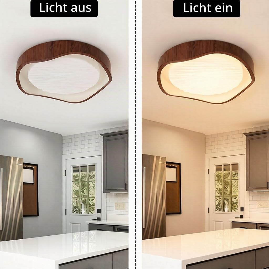 Modern LED Deckenleuchte Stufenlos Dimmbar Ø50cm Nussbaum Optik 36W Wellenförmige Retro Deckenarmatur Deckenlampe Für Schlafzimmer Wohnzimmer Kinderzimmer Esszimmer Arbeitszimmer
