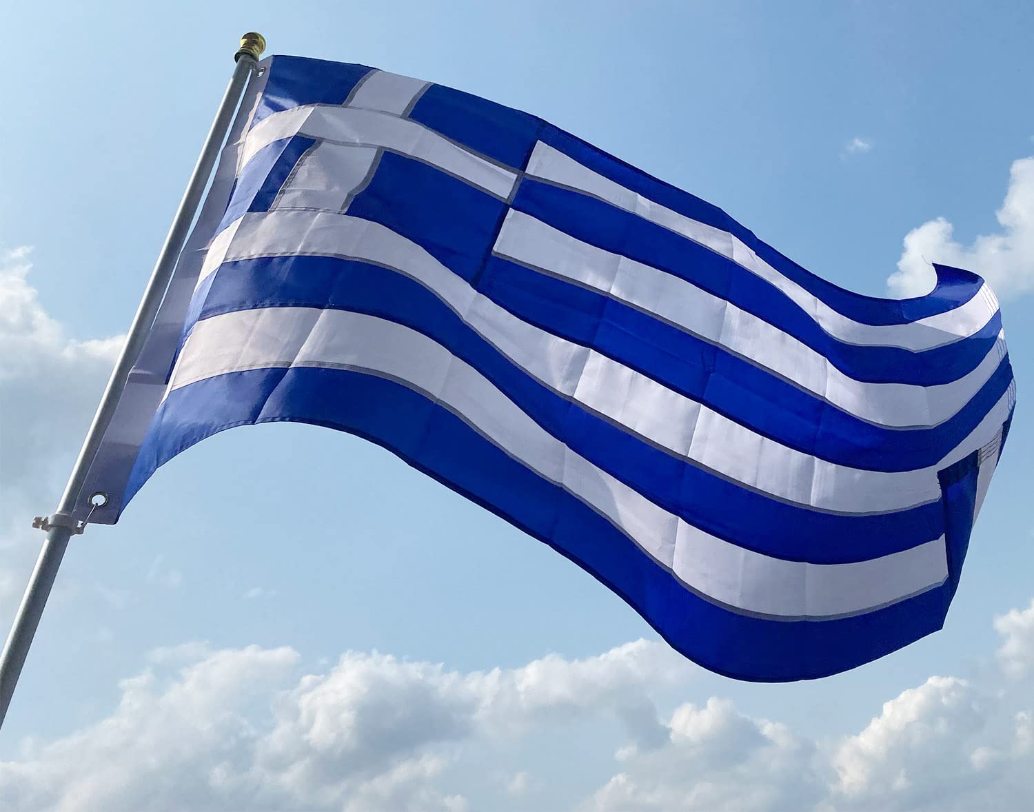 Disegno Della Bandiera Della Grecia Sventolando Bandiera Della Grecia In Raso O Tessuto Di Seta