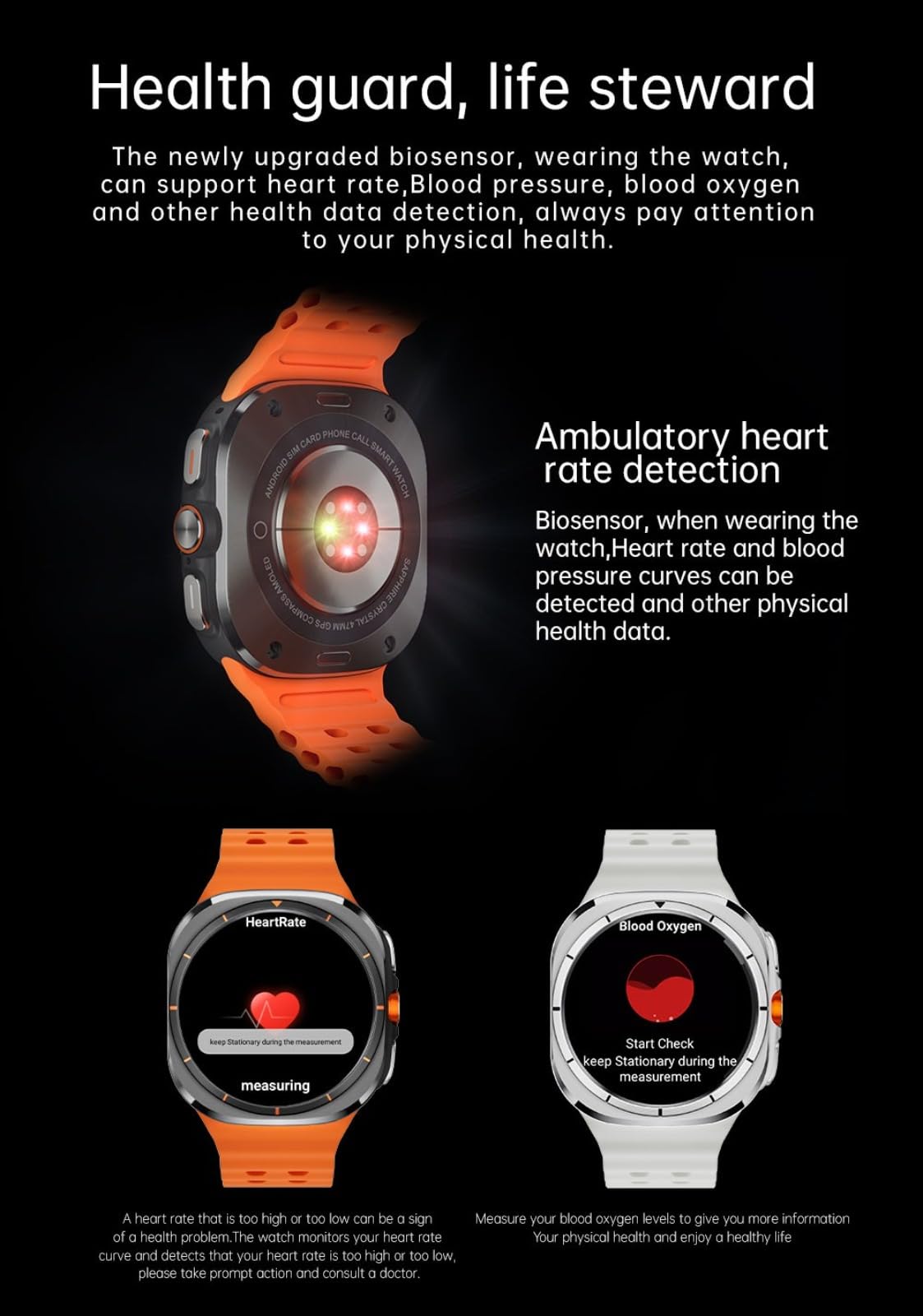 Smartwatch 5G da uomo e donna con display AMOLED da 1,6 pollici, GPS, cardiofrequenzimetro, batteria 1480 mAh, fotocamera girevole, quadranti multipli, Android 9.0