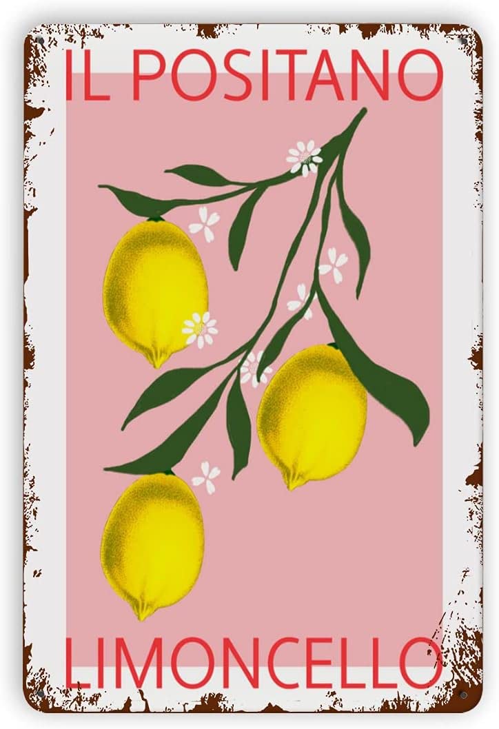 Yunking K21 Lemon Wall Art Positano Poster Italian Lemons Art Bar Wall Decor Metal Signs For Garage Man Cave Metal Tin Signs Vintage 8X12 Inch