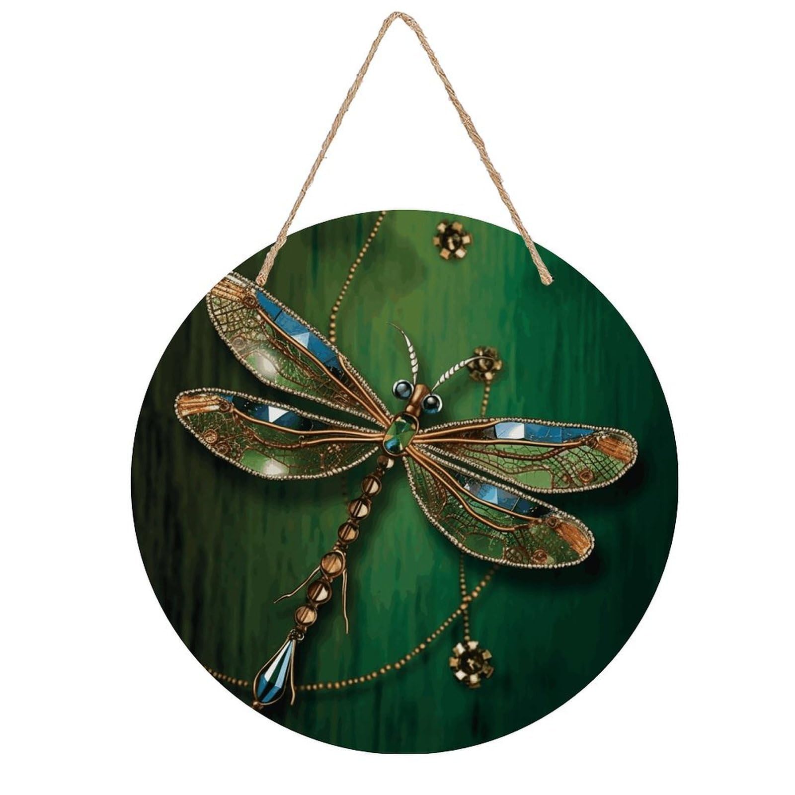 VstaDank Jewel Dragonfly Wall Art Decor with Ropes Wooden Hanging Sign Hanging Wall Decor Artwork Round Wood Painting Modern Wall Prints Decor Picture for Office Bar Home Decors