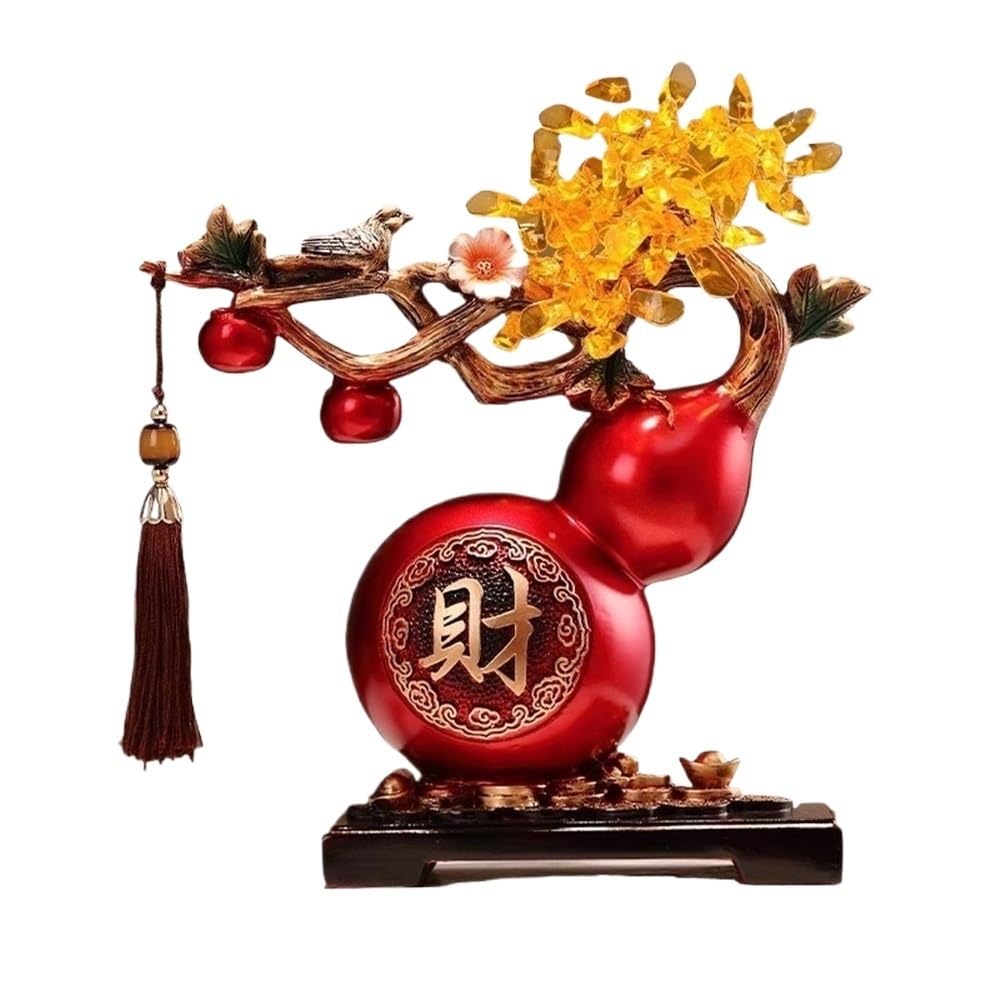 Money Tree Crystal Money Tree with Gourd Ornament, Living Room Feng Shui Decoration, Luck Reiki Crystals Decor Crystal Tree(Red)
