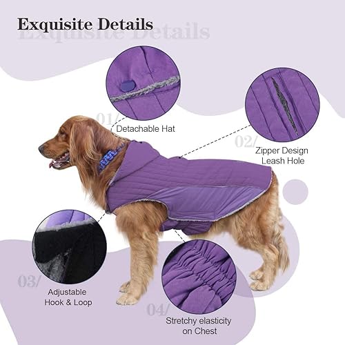 Miniatura 4 de EMUST - Abrigo de invierno para perro con gorro desmontable y felpa para el clima frío, ropa para perros pequeños, medianos y grandes