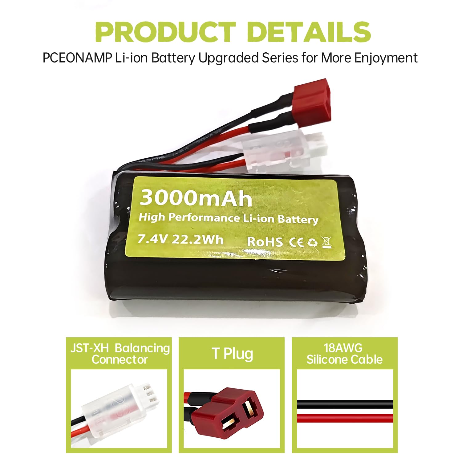 ZYGY 2PCS 7.4V 3000mAh 15C 2S Battery T Socket And Charger 2 In 1 For