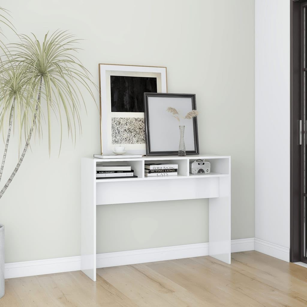 SXZenSpace Console Table High Gloss White 105x30x80 cm Engineered Wood Slim Hallway Desk for Living Room Corridor and Bedroom Entryway