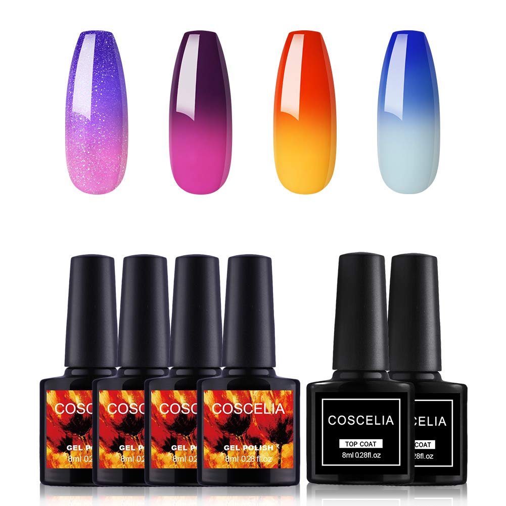 COSCELIA 4PC Temperature Changing Gel Nail Polish Soak Off